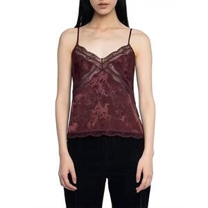 NEW ZADIG & VOLTAIRE cishi jac horses camisole top in burgundy
